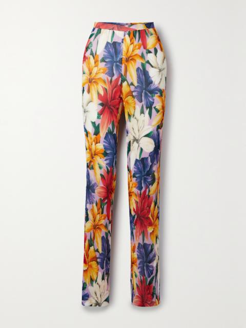 Etro Floral-print Plissé-chiffon Straight-leg Pants