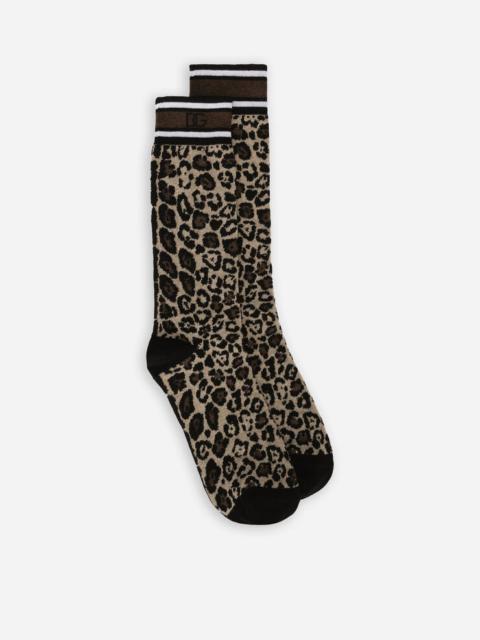 Leopard-print cotton jacquard socks
