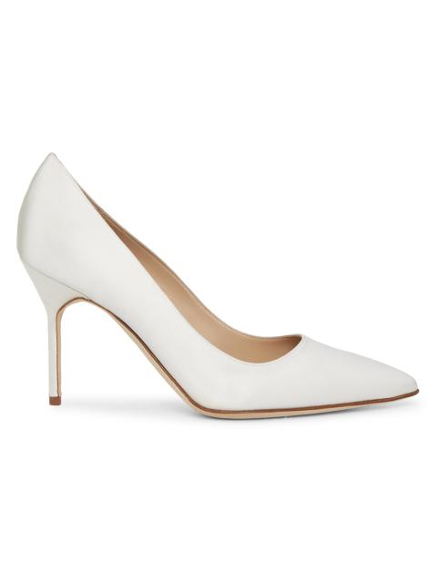 Manolo Blahnik Women's BB 90MM Satin Pumps - Cream