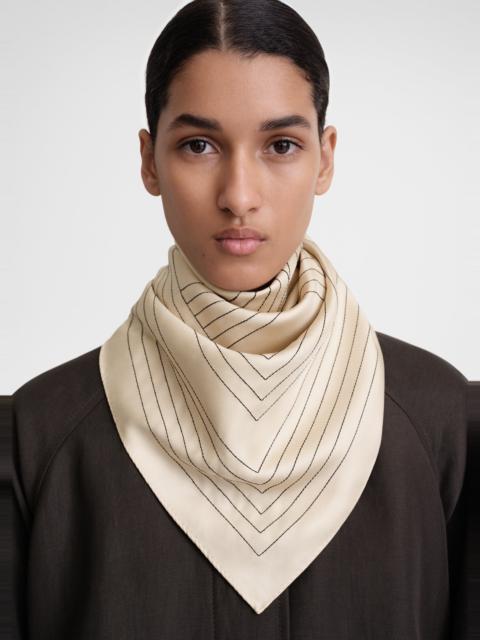 Totême Striped embroidered monogram silk scarf creme
