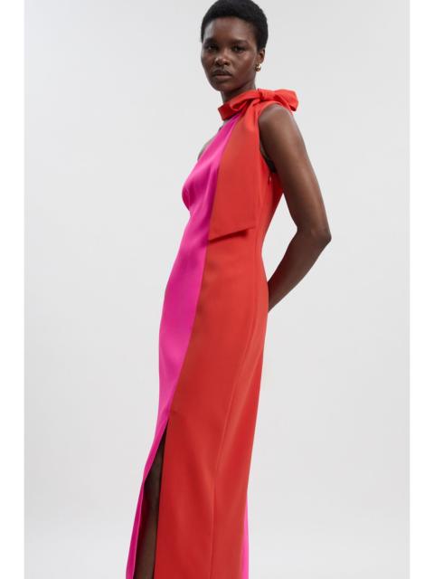 KAREN MILLEN Petite Soft Tailored Colour Block Bow Tie Neck Midi Dress