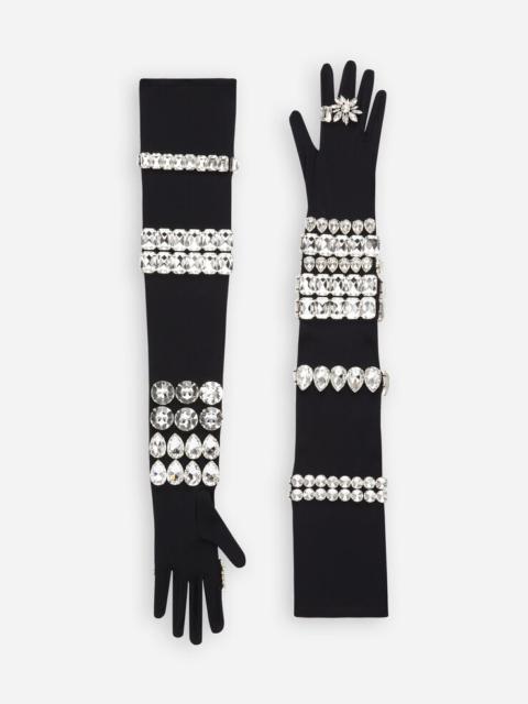 Dolce & Gabbana Long jersey gloves with rhinestone embellishment