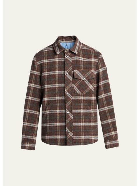 Moncler Men's Plaid Virgin Wool Snap-Front Overshirt