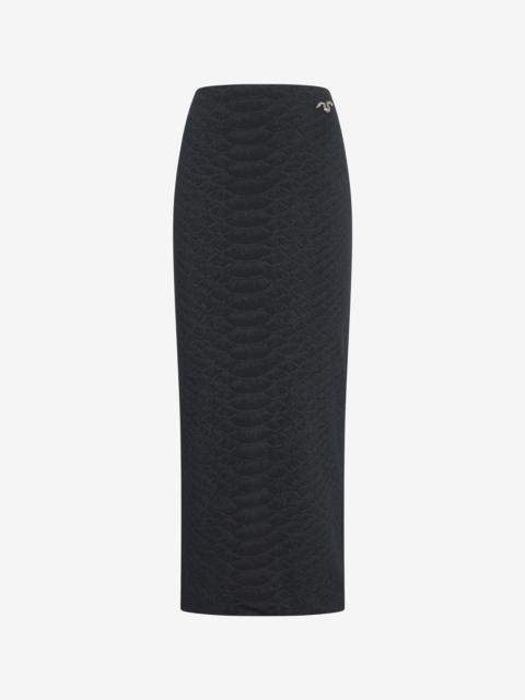 Roberto Cavalli Black Midi Skirt With Serpentine Print And Jewel Detail