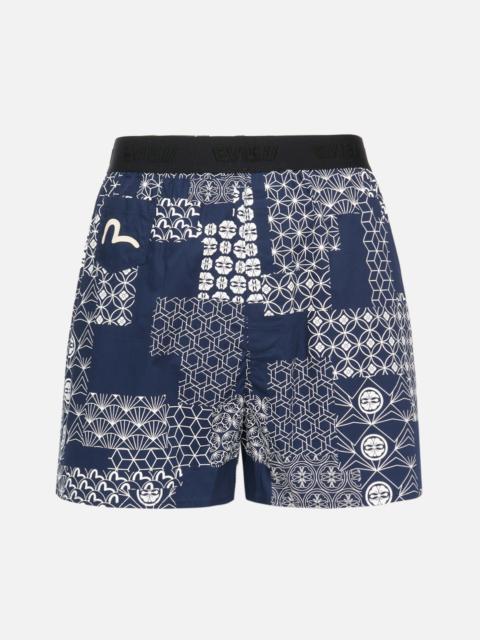 EVISU ALLOVER BROCADE AND KAMON COLLAGE PRINT BOXER SHORTS