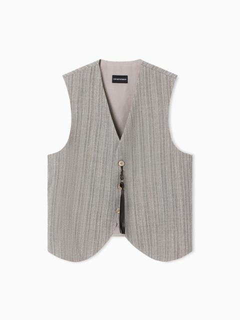 EMPORIO ARMANI MULTI-STRIPED 3D EFFECT JASPÉ JACQUARD WAISTCOAT