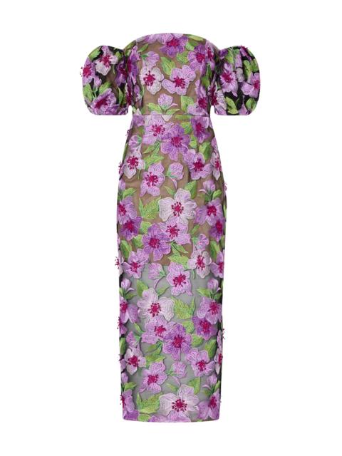 MILLY Women's Nira Floral-Embroidered Off-The-Shoulder Midi-Dress - Pink Multi