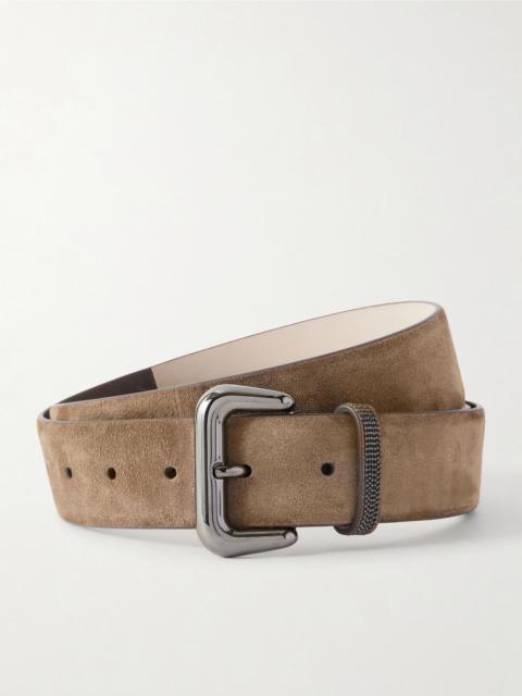 Brunello Cucinelli Monili-embellished suede belt Taupe