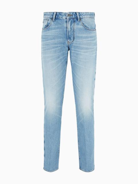 J06 Slim-fit, 12.2 oz stone-washed denim jeans with veining