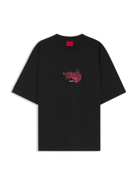 HUGO ROSE-ARTWORK T-SHIRT IN COTTON JERSEY