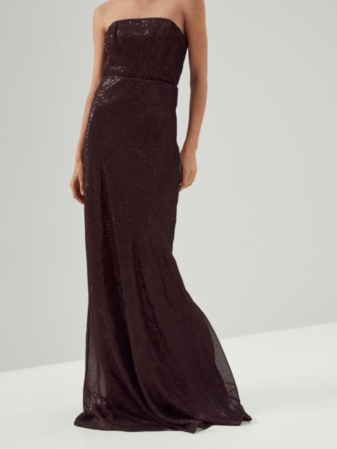 Brunello Cucinelli Crispy silk long skirt with dazzling embroidery