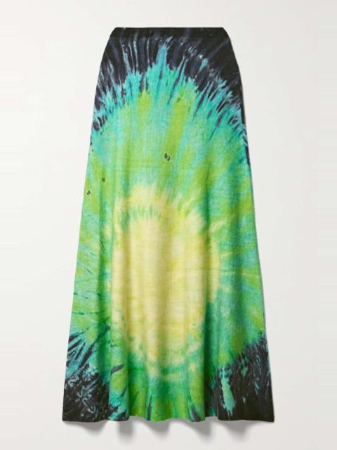 Olive tie-dyed cashmere midi skirt