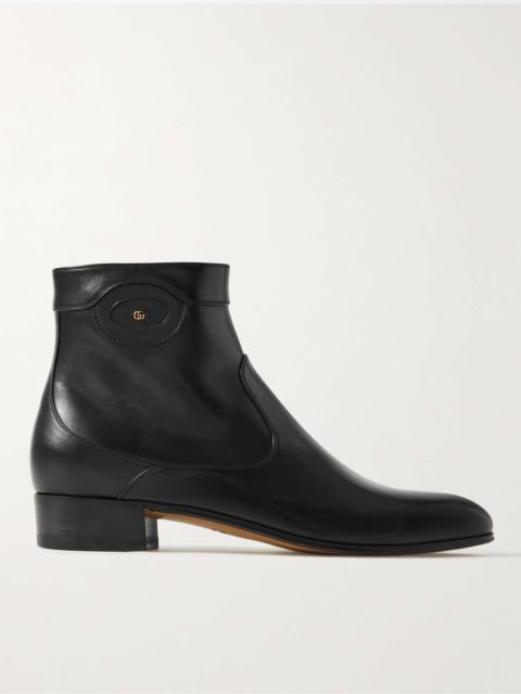 GUCCI Logo-Embellished Leather Ankle Boots