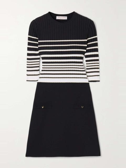 Valentino Metallic striped ribbed-knit mini dress