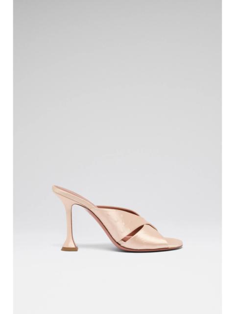 Amina Muaddi SALMA SLIPPER 95 CHAMPAGNE EMBOSSED OSTRICH SATIN