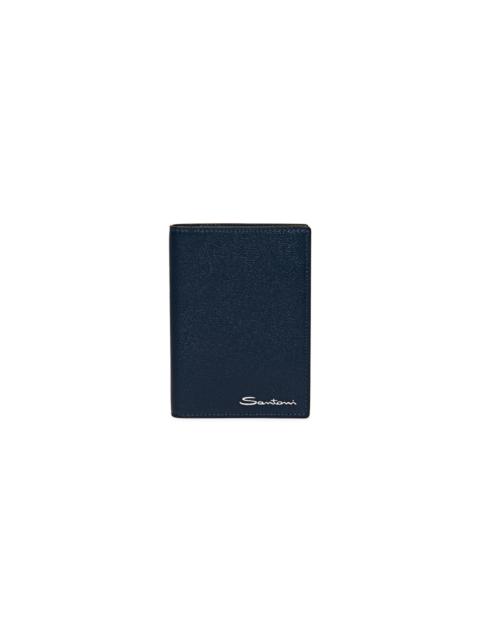 Santoni Blue saffiano leather passport case