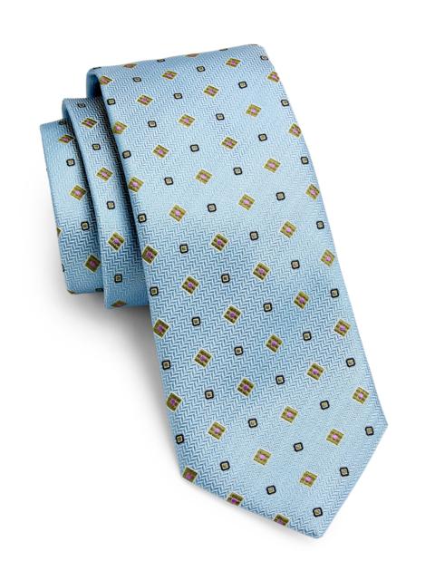 Canali Men's Chevron Medallion Silk Tie - Light Blue