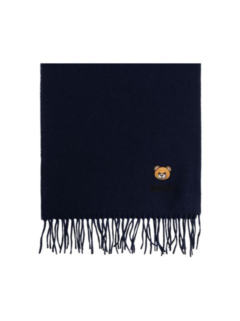 Moschino teddy bear-embroidered fringed scarf