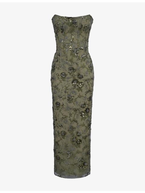 House of CB Serelise Hand-Beaded Strapless Woven Maxi Dress