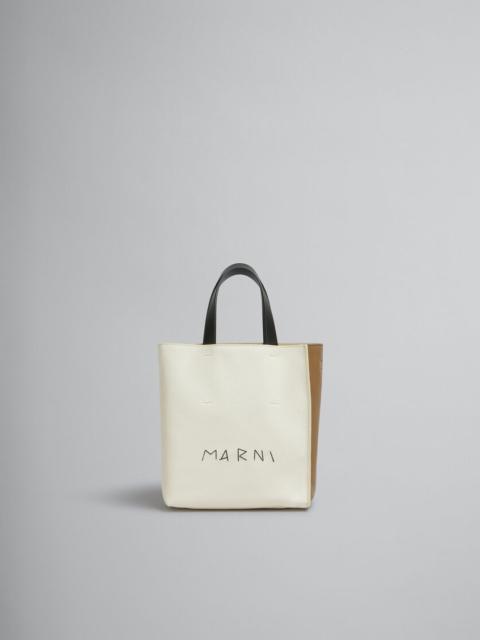 Marni MUSEO SOFT MINI BAG IN IVORY AND BROWN LEATHER WITH MARNI MENDING