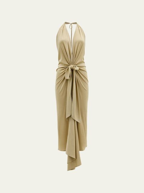 SILVIA TCHERASSI Adara Plunging Halter Knotted Maxi Dress