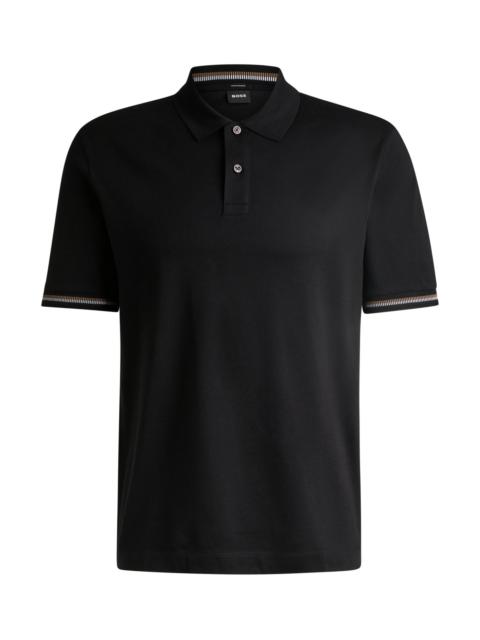 BOSS MERCERIZED-COTTON REGULAR-FIT POLO SHIRT WITH STRIPE TRIMS