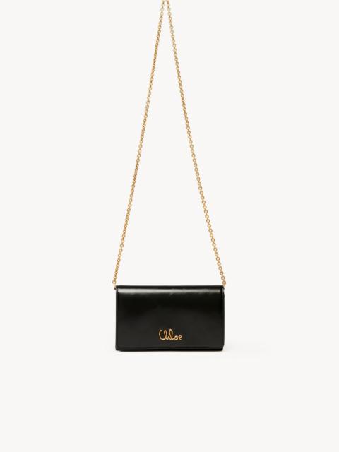 Chloé CHLOÉ ICONIC FLAP WALLET ON CHAIN IN SHINY LEATHER