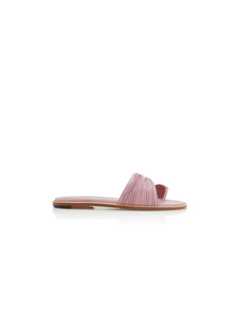 Manolo Blahnik Pink Nappa Leather Gathered Flat Sandals