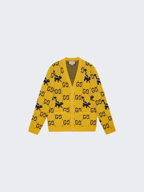 GUCCI GG and Skunk Jacquard Wool Knit Cardigan Yellow