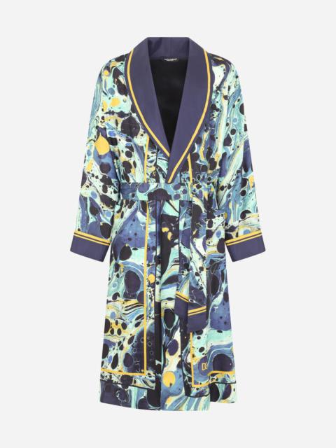 Dolce & Gabbana Silk robe with blue marbled print