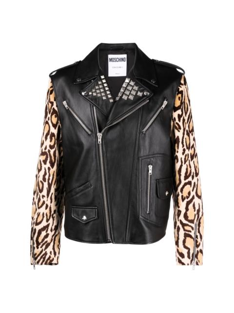 Moschino leopard-print leather biker jacket