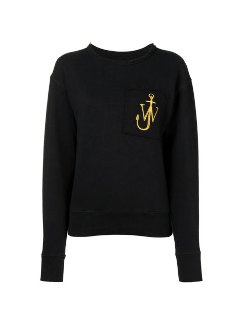 JW Anderson washed black raw-edge logo sweatshirt with pocket detail