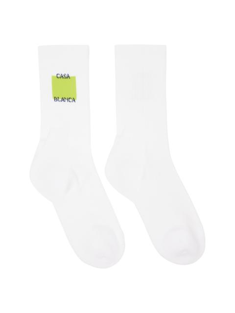 CASABLANCA White Acid Lime Logo Square Socks