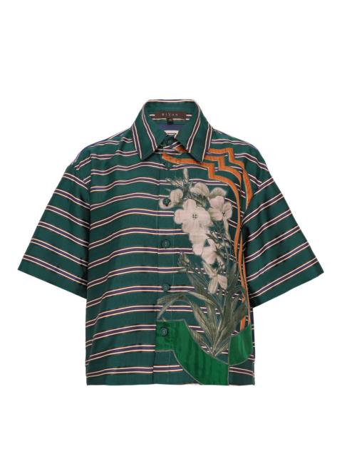 BIYAN Stripe Cotton Silk Short Sleeve Shirt