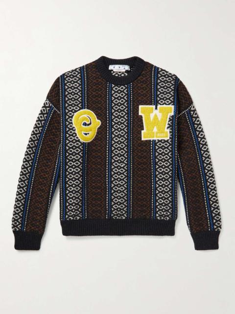 Off-White Appliquéd Wool-Blend Jacquard Sweater