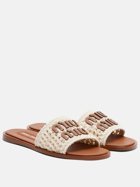 Miu Miu Leather-trimmed crochet slides
