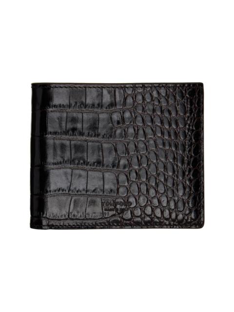 TOM FORD Brown Shiny Printed Croc T Line Classic Bifold Wallet
