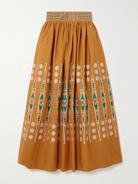 EMPORIO SIRENUSE Ombretta Embroidered Gathered Cotton Maxi Skirt
