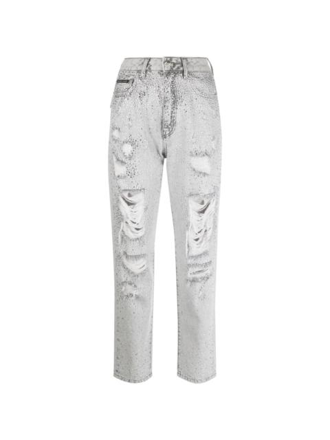 PHILIPP PLEIN crystal-embellished boyfriend jeans