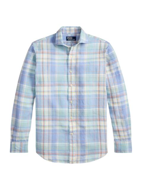 Polo Ralph Lauren Men's Slubby Linen Plaid Shirt - Blue Orange Multi