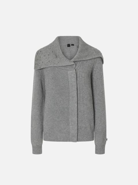 HIGH-NECK CASHMERE-BLEND CARDIGAN WITH CRYSTALS