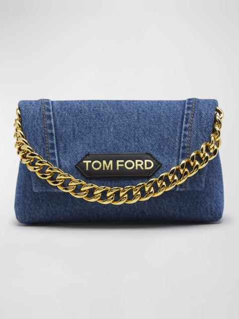 TOM FORD Label Mini Denim Chain Top-Handle Bag