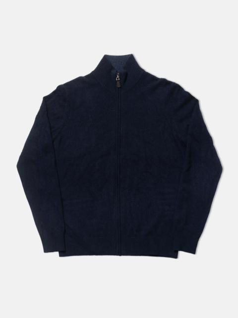 J. PRESS NAVY CASHMERE FULL-ZIP CARDIGAN SWEATER - TRIM FIT