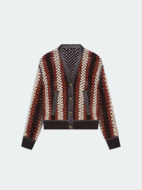 AMIRI CROCHET KNIT LEATHER CARDIGAN