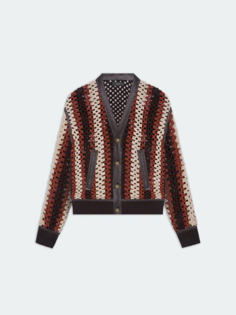 CROCHET KNIT LEATHER CARDIGAN