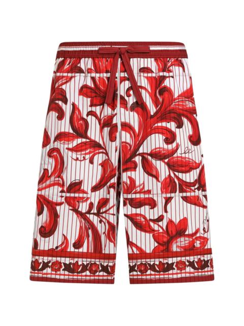 Dolce & Gabbana Dolce & Gabbana Majolica-print Striped Poplin Vanity Bermudas