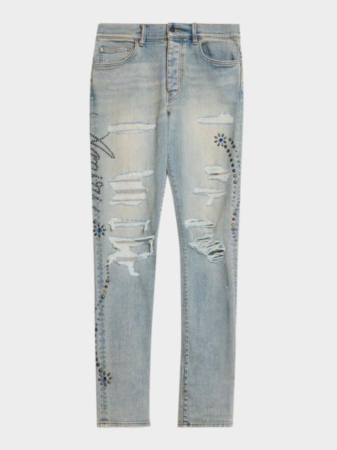 AMIRI Men & apos;s Floral Studded Denim Skinny Jeans