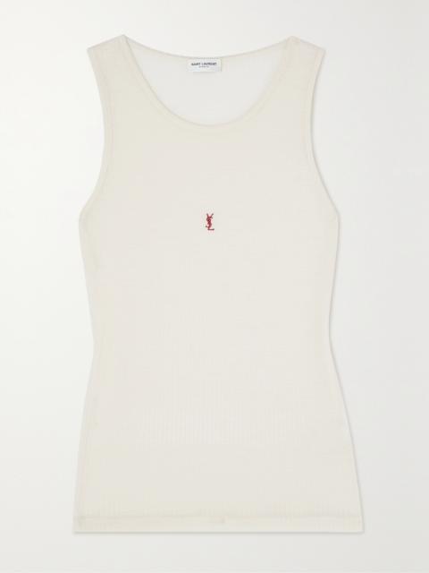 SAINT LAURENT Cassandre Embroidered Ribbed Wool Tank
