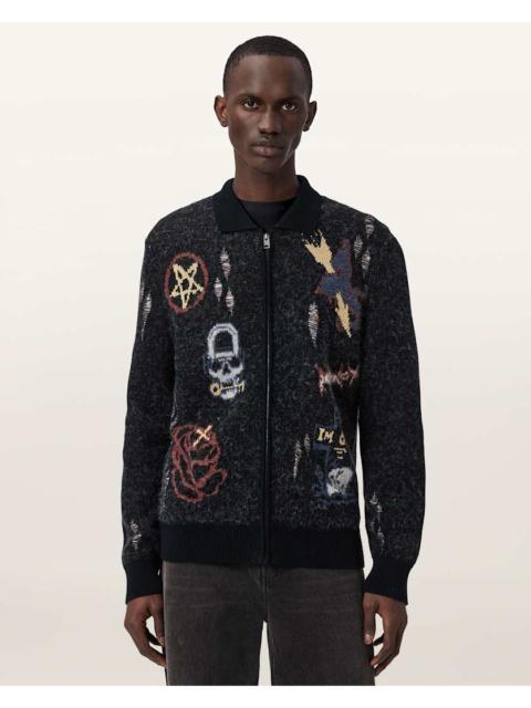 ALLSAINTS MELLER ZIP UP JACQUARD CARDIGAN