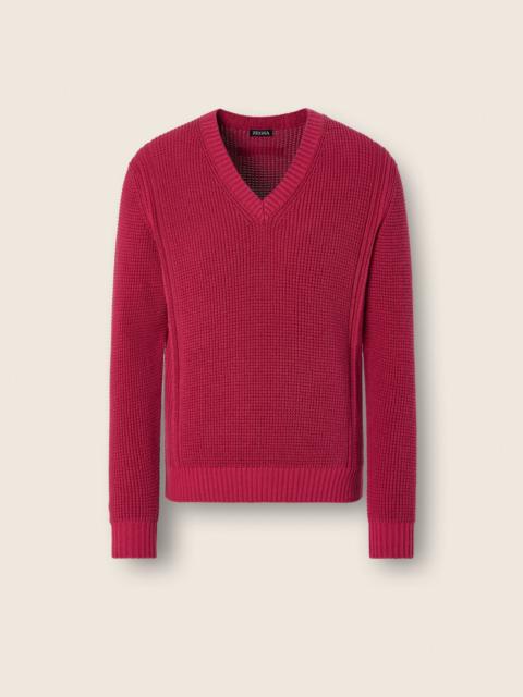 ZEGNA DARK PINK COTTON AND SILK V-NECK